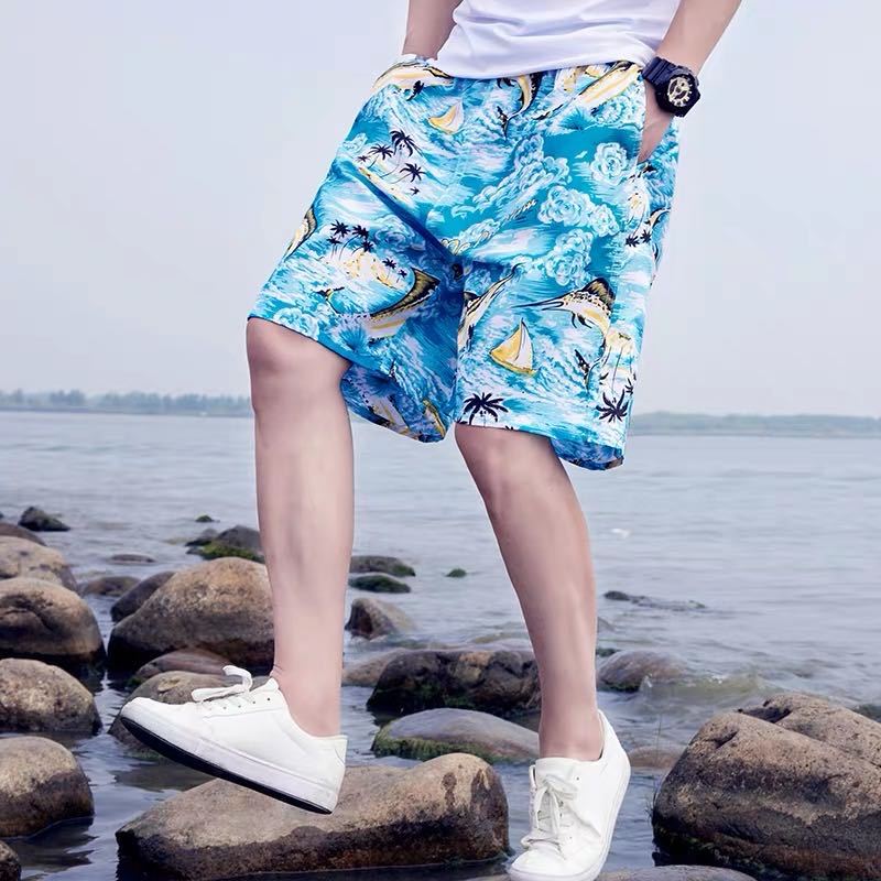 Summer Beach Pants Men's Shorts Men's Five-point Pants Sports Casual Large Pants Mid-length Pants Loose Quick-drying Large Size Swimming Trunks
