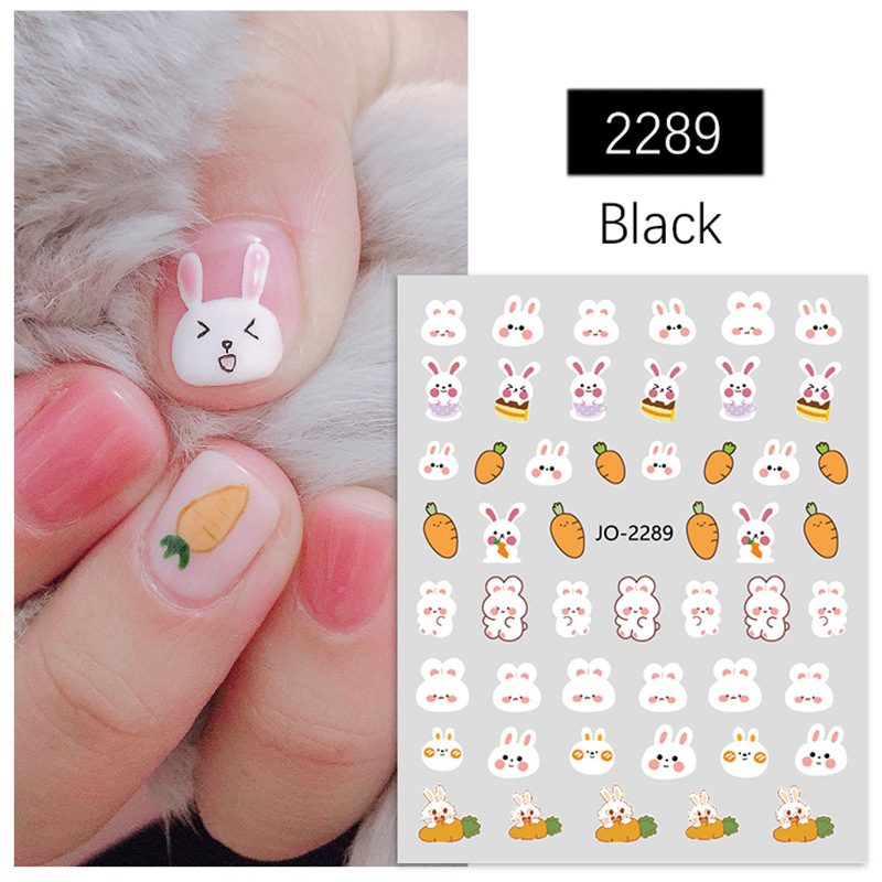 2023 New Cute Rabbit Year of the Rabbit Nail Art Sticker Little Red Book Children's Cartoon Little Rabbit Nail Sticker with Adhesive Back