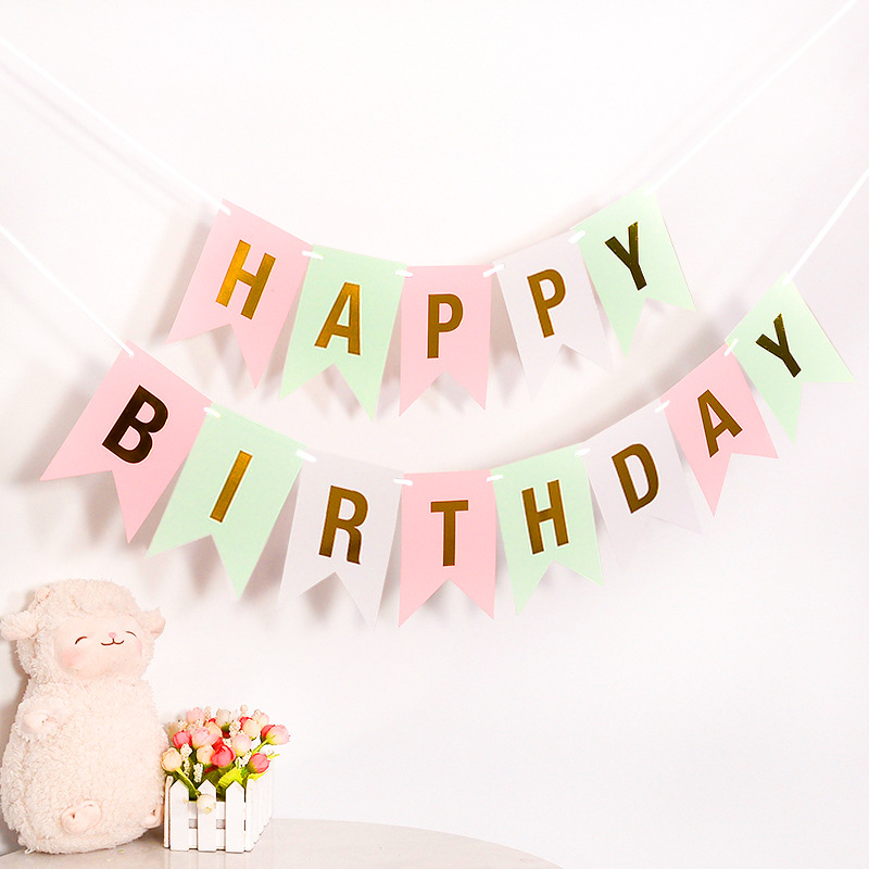 English Happy Birthday Bronzing Swallowtail Flag Decorative Banner Party Arrangement Supplies happy birthday Flag