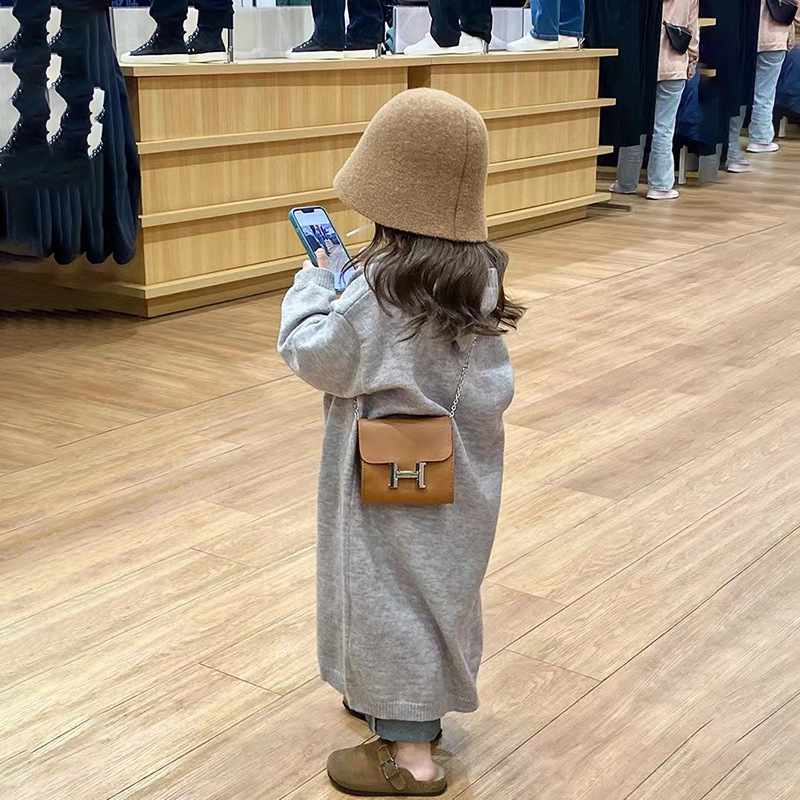 Girls' Spring and Autumn New Korean style western style hooded long single-breasted sweater coat lazy style all-match knitted cardigan