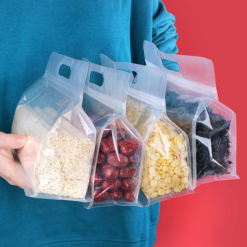 手提げ自封袋透明フロスト八辺封自立袋スナックナッツプラスチック密封袋食品包装袋|undefined