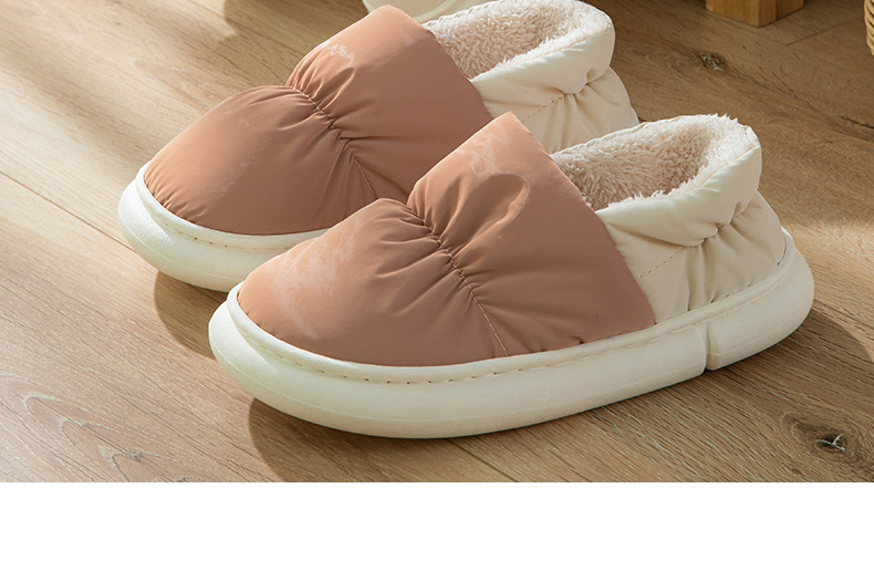 Down cloth cotton slippers for women couple home fleece-lined winter warm indoor thick sole outer wear thickened cotton-padded shoes for men_voghion.com