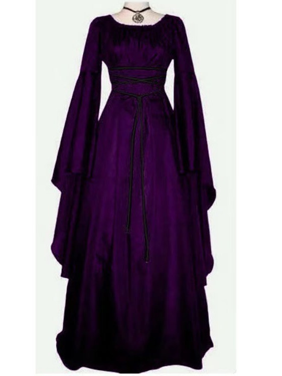 2023 New party long sleeve round neck belt irregular women's dress Halloween vintage clothing