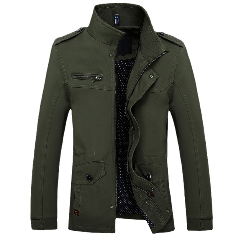 Directly for Amazon new men's casual jacket youth mid-length Korean slim spring and autumn solid color coat wholesale