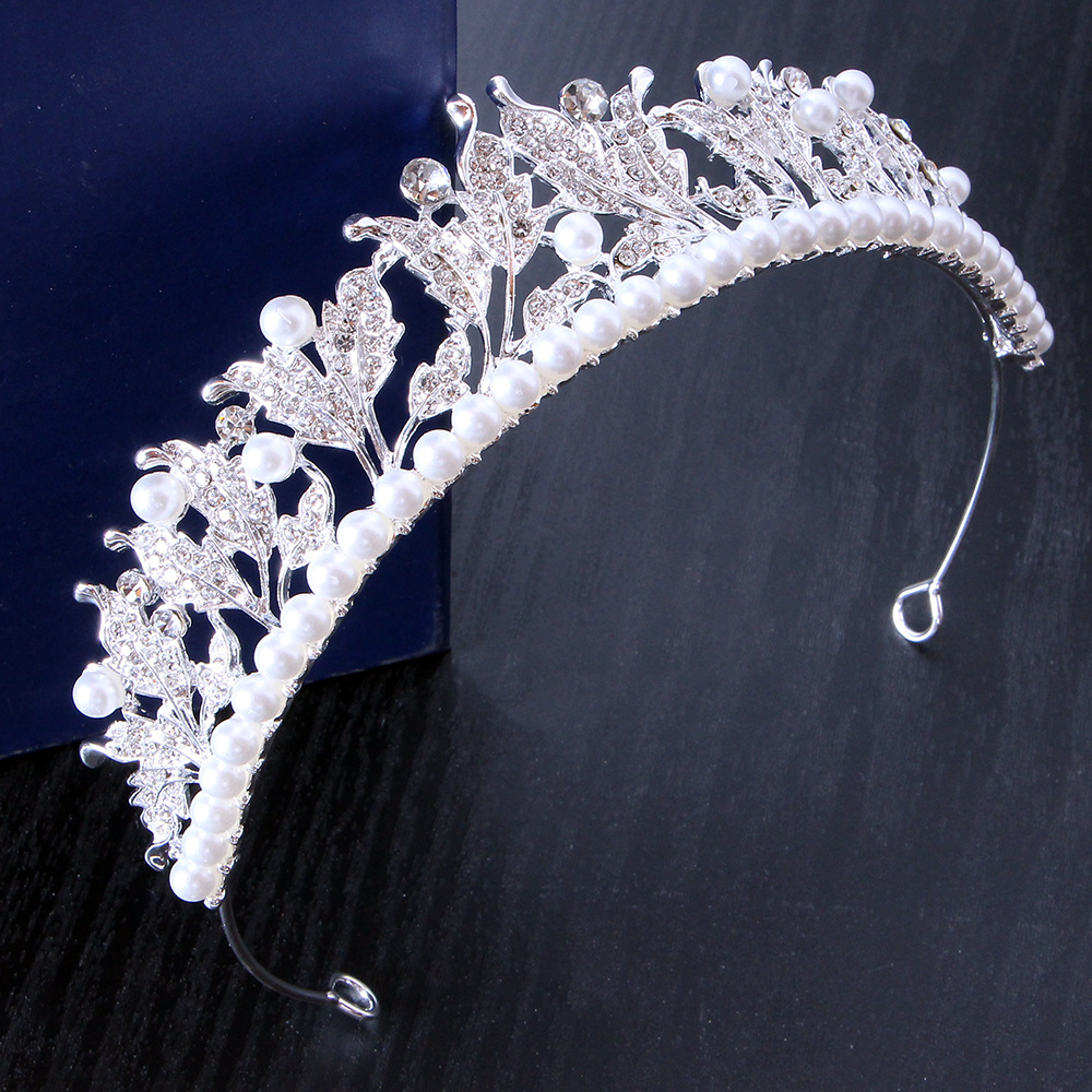 Korean Style Simple Alloy White Diamond White Pearl Crown Headwear Bride Wedding Wedding White Crown Hair Accessories