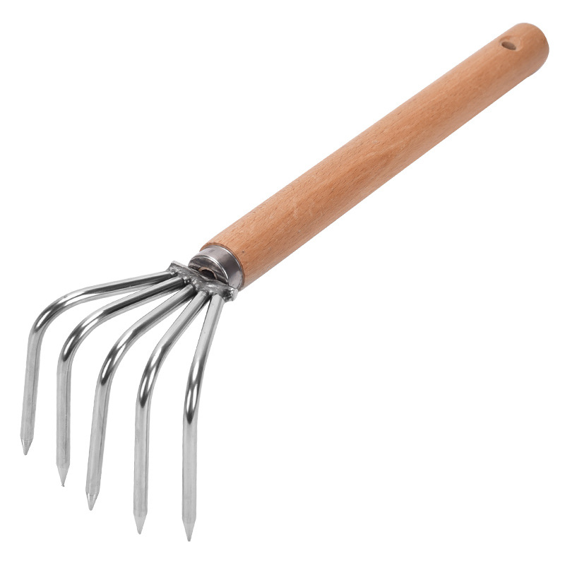 Stainless steel five-tooth rake bear hand five-claw rake seven-tooth rake sea rake leaf collection rake comb grass rake Beech handle