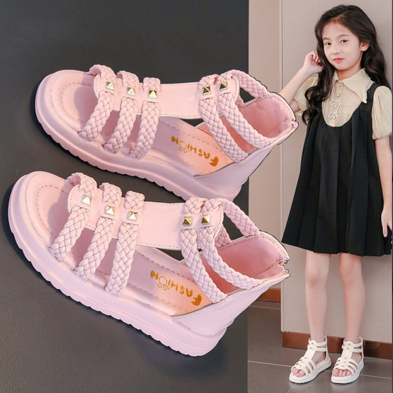 Children's Sandals Girls' Roman Shoes 2023 New Fashion Soft Sole Fishmouth Princess Shoes Big Kids and Little Girls Shoes