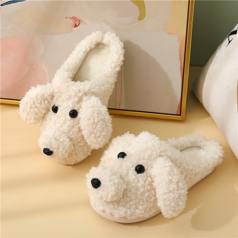 Winter indoor non-slip cotton slippers women's cartoon bear teddy dog bag slippers soft household fluffy slippers wholesale