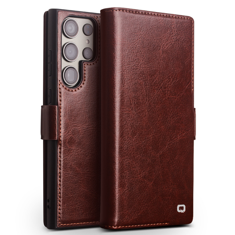 Qili Suitable for Samsung S24Ultra Phone Case S25 Protective Case Flip-type Full-cover Magnetic Absorbing Leather Drop-resistant