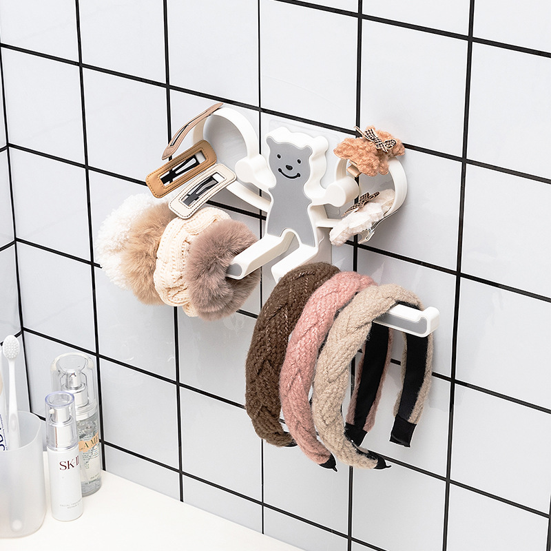 Bedroom hanger, hair tie, hair clip storage rack, three-in-one, no drilling, multifunctional little bear storage rack