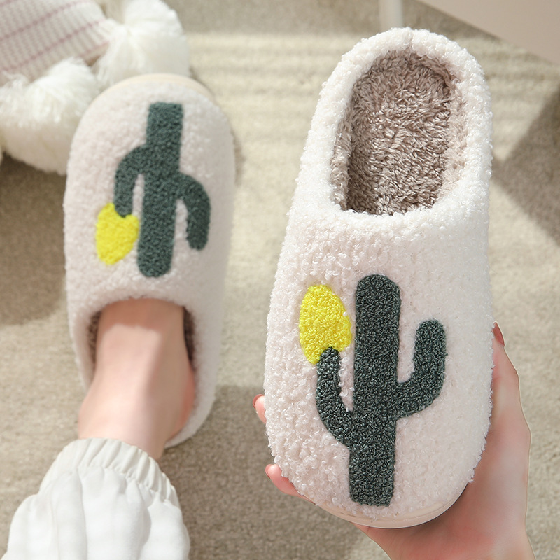 New comfortable home cactus warm winter cotton slippers couple men and women thick bottom soft bottom cotton shoes thickened non-slip
