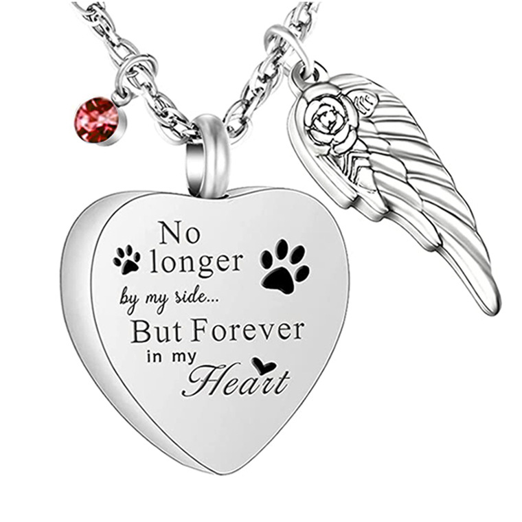 Fashion New in Memory of Family Pet Necklace with Ashes and Hair Perfume Pendant Stainless Steel Heart-Shaped Wings Necklace