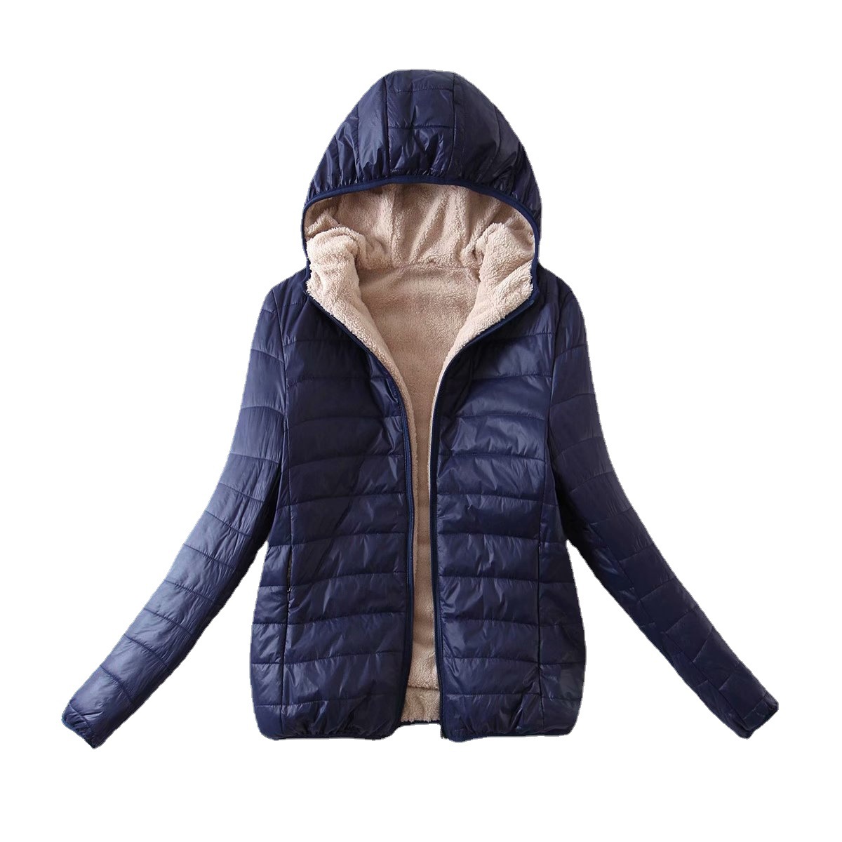 Autumn and Winter new Korean style hooded slim fleece-lined cotton-padded coat warm lambswool top women's coat