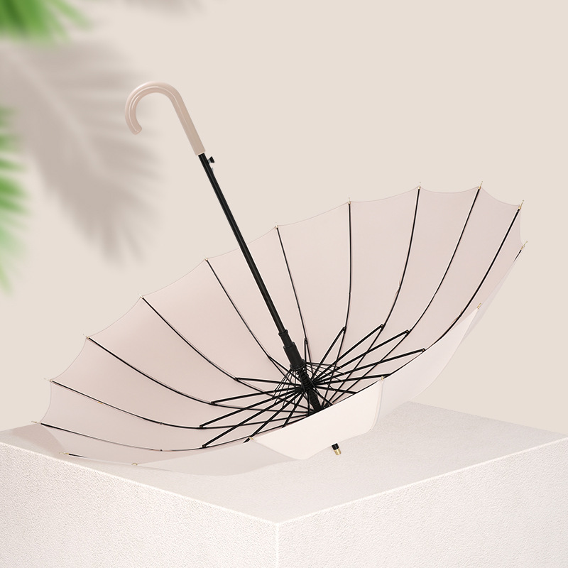 A large number of wholesale umbrella Japanese plain long handle straight rod umbrella rain umbrella 16-strand curved handle advertising umbrella LOGO