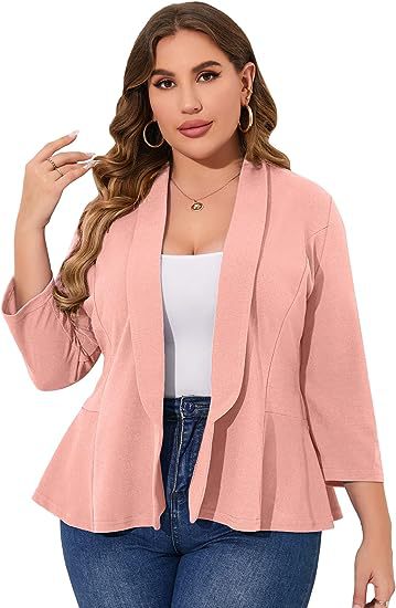 Cross-border Amazon new women's plus size casual blazer front open long sleeve office cardigan jacket