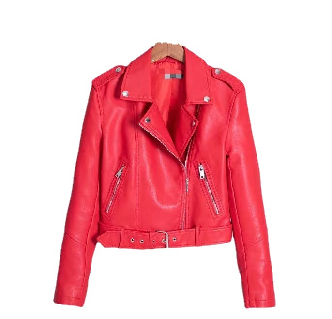 Small leather coat women's short spring and autumn new Korean style student pu slim belt motorcycle small leather jacket jacket