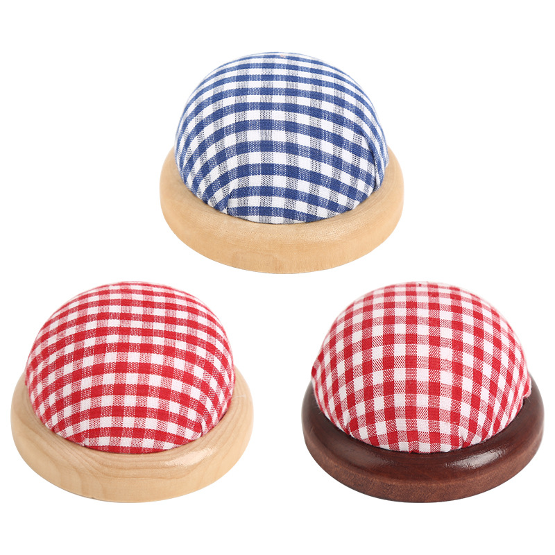 Red Plaid Needle Wrap Log Brown Wooden Bottom Needle Pad Cross-stitch Needle Box Storage Tool Needle Insert