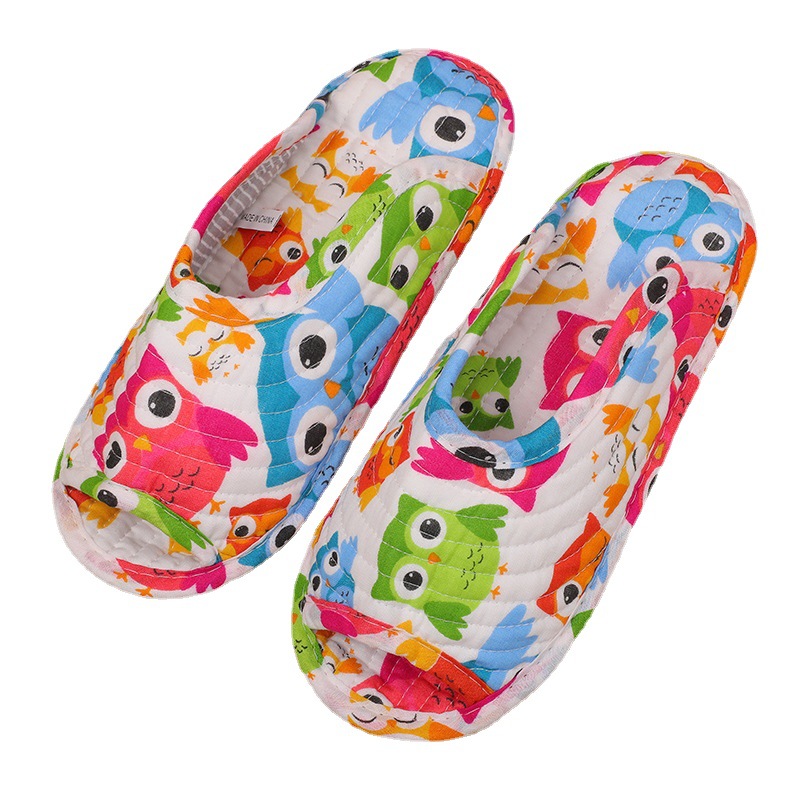 New indoor Korean mute home printed quilted slippers non-slip exposed toes