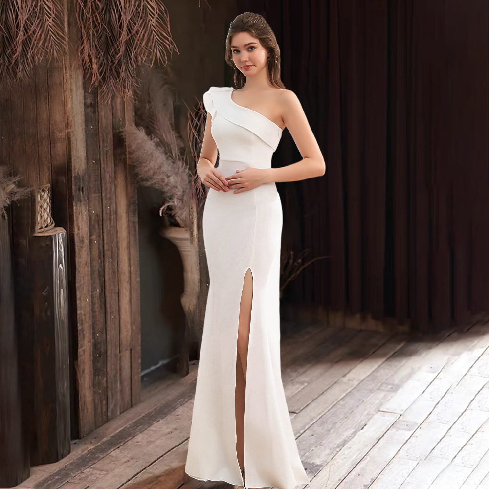 Evening dress women's one-shoulder slant shoulder sexy activity exhibition model banquet elegant long slimming fishtail dress