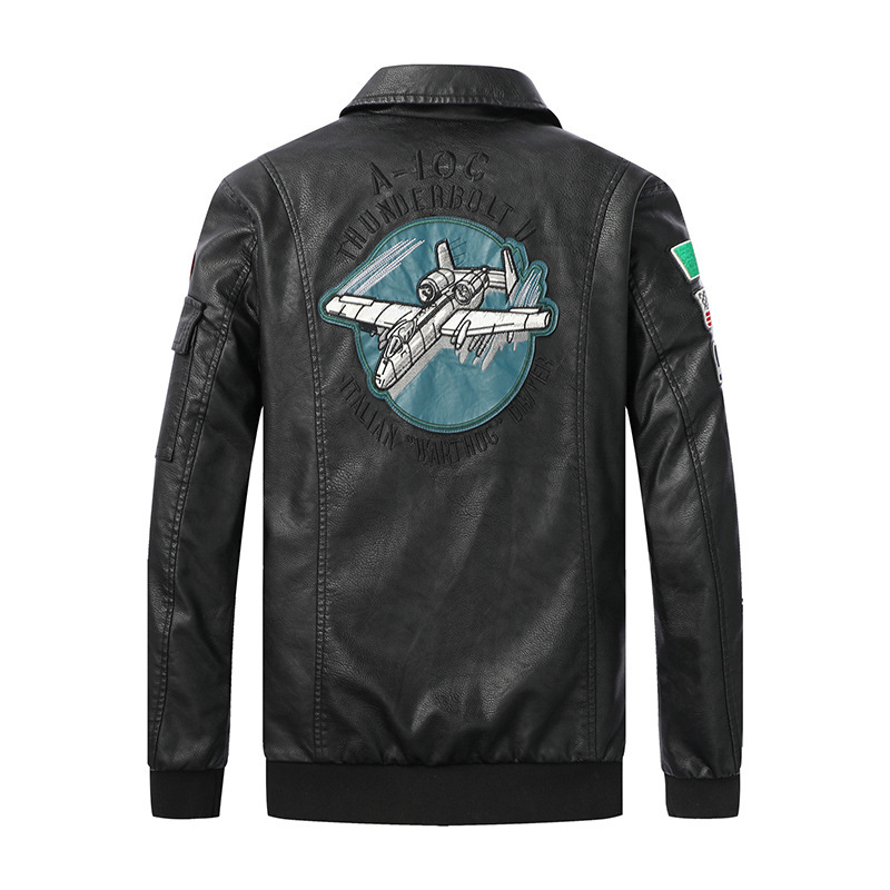 2022 Spring and Autumn New Military-style Aviator Leather Jacket Jacket Men's Large Size Slim-fit Lapel Embroidered Men's Leather Jacket