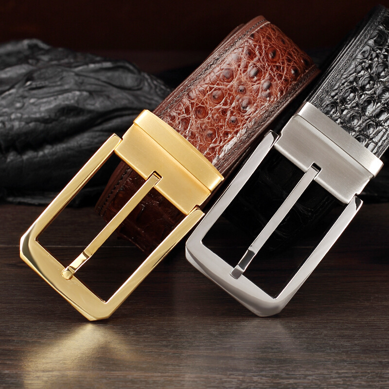 3.8cm Men's Unstitched Crocodile Bone Leather Belt Pin Buckle Leather Belt Men's Business Casual Belt