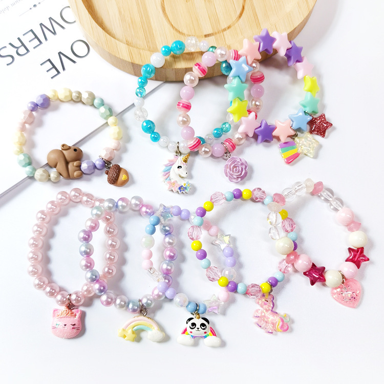 Foreign trade surplus children's cute bracelet cartoon pearl bracelet cartoon rainbow unicorn beaded jewelry little girl