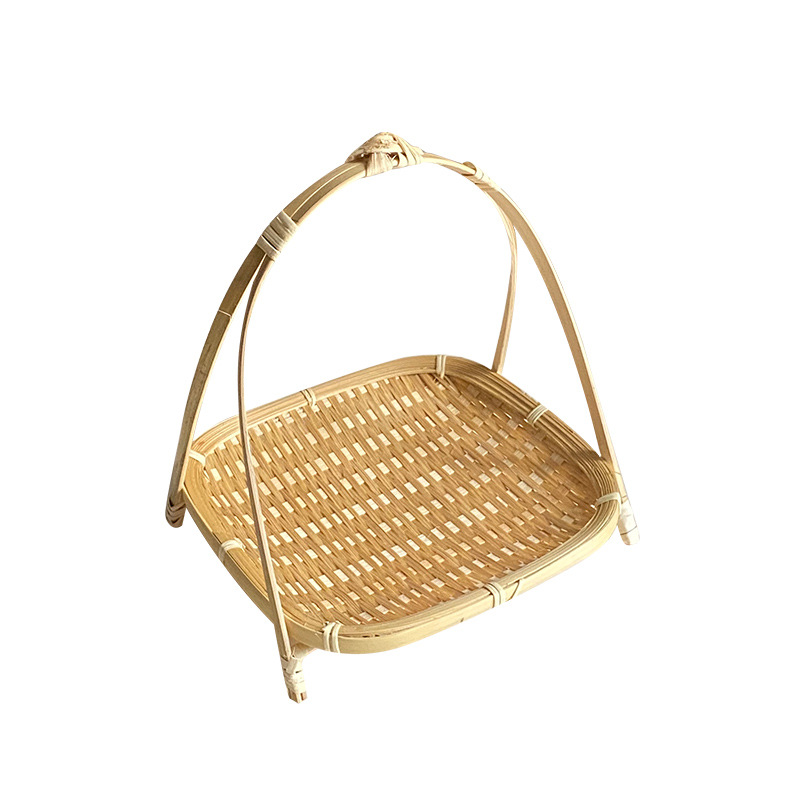 Bamboo Wavings Small Basket Round Square Refreshment Fruit Cake Dried Fruit Snacks Multi-Layer Bamboo Storage Basket Bamboo Products