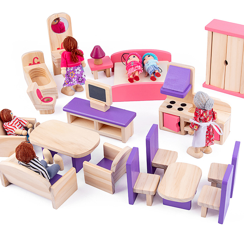 Wooden Children's Mini Simulation Doll Sofa Cabinet Wardrobe Small Furniture suit Play Home Girl Parent-Child Toy