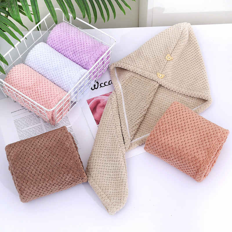 Dry hair cap pineapple shower cap coral fleece quick-drying turban instant absorbent microfiber thickened double-layer gift