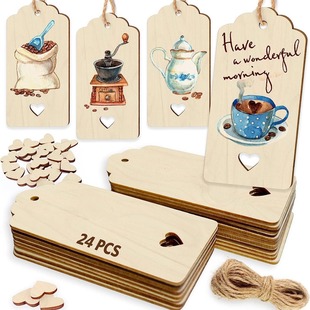 24pcs Wooden Unfinished Label Pendant DIY Handmade Wooden Blank Gift Bookmark Wood Chip Listing