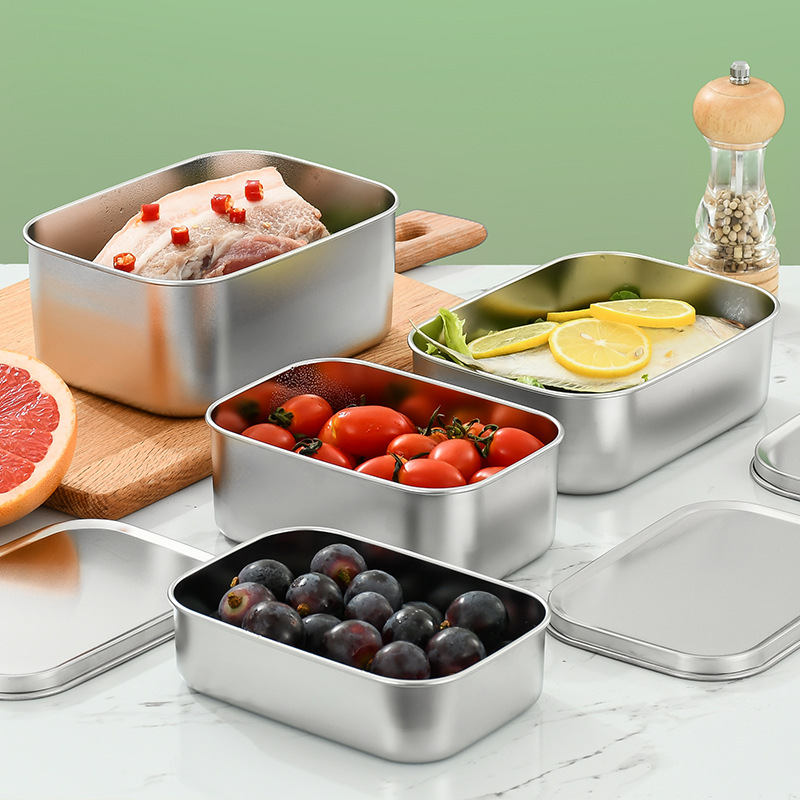304 Stainless Steel Preservation Box Stainless Steel Lid Sealed Preservation Lunch Food Preparation Lunch Box Refrigerator Food Storage Box