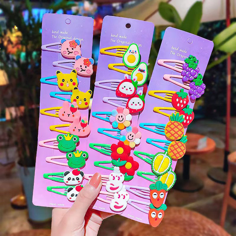 Children's fruit flower hairpin 10-piece set girls' baby side clip BB clip ice cream lollipop cute hair accessories