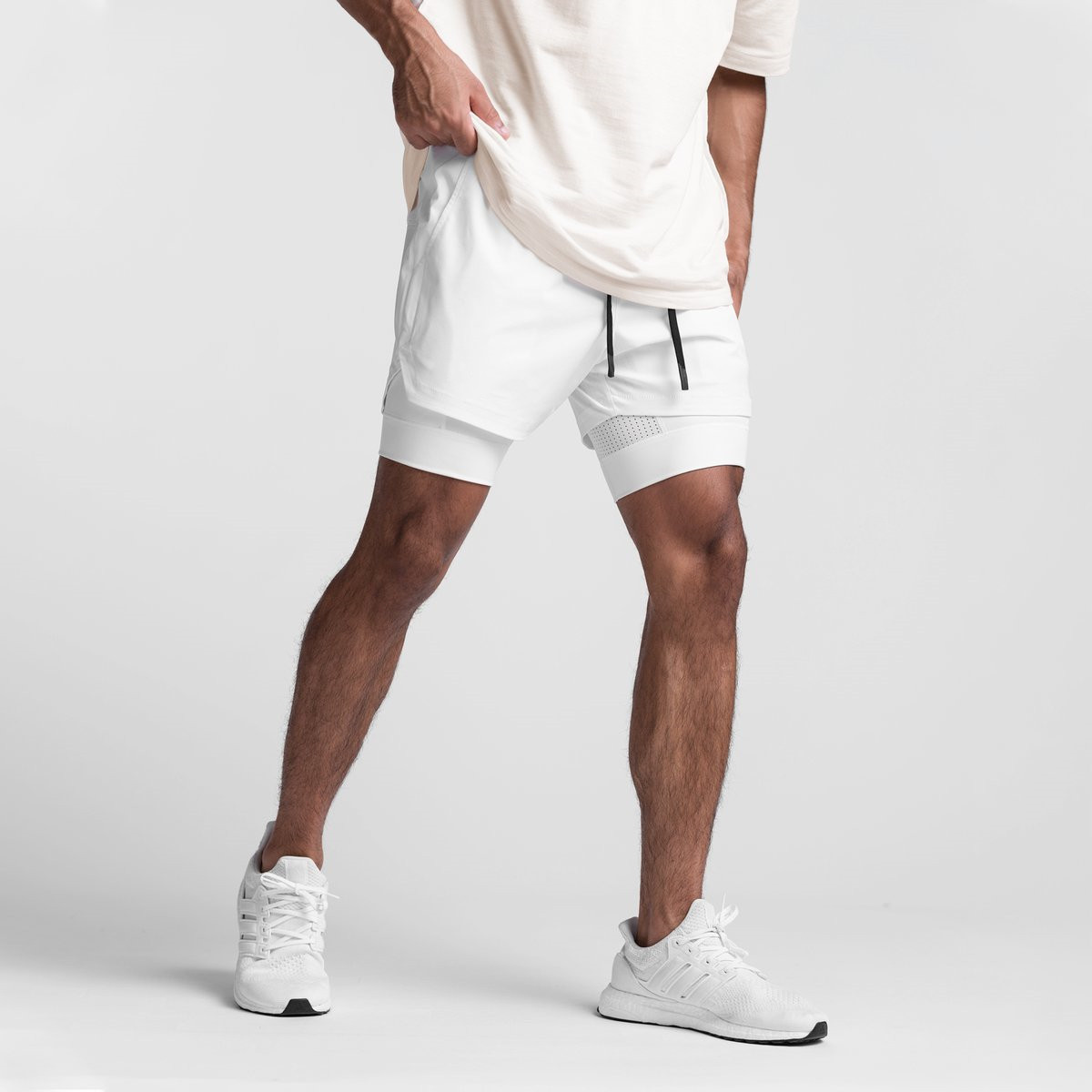 Cross-border Summer Fitness Sports Shorts Men's Double-layer Breathable Anti-running Basketball Pants Running Training Pants Fake Two-piece