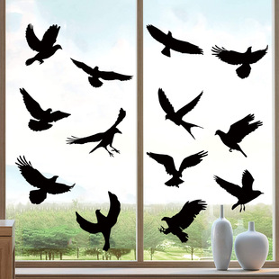 2023 Amazon Cross-border Anti-collision Black Bird Glass Window Sticker Electrostatic Removable Window Flower Warning Wall Sticker