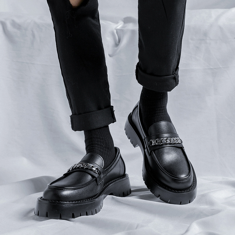 2022 New Spring Chain Loafers Men's Slip-on Thick Bottom Thick Heeled British Style Leather Shoes 18621-R_voghion.com