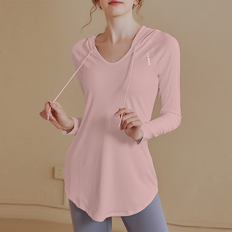 Fitness Clothes Women's Loose Long-sleeved Casual Sports Top Mid-length Yoga Clothes Top Hooded Fitness Clothes Sweater Autumn