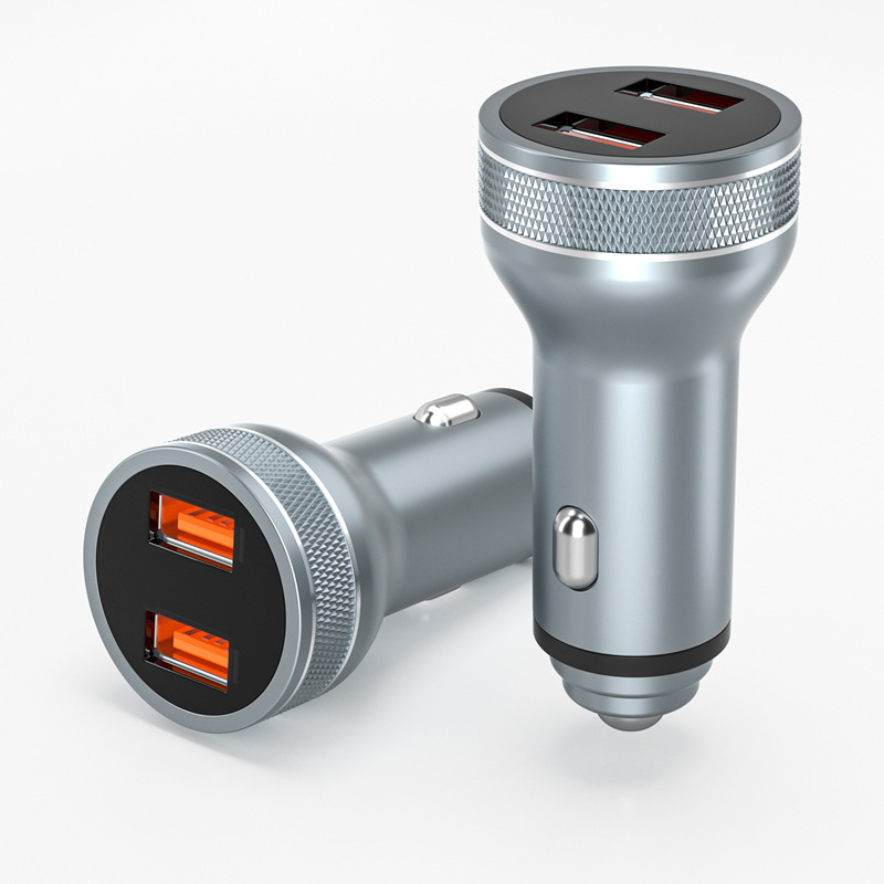 Source manufacturer dual USB car charger aluminum alloy is a dual-port digital display car charger super fast charging head one to two