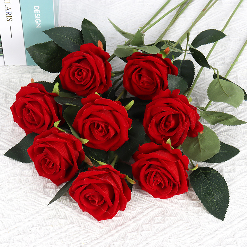 Simulation flannel rose pearl rose home hotel wedding valentine's day rose wall decoration silk flower fake flower