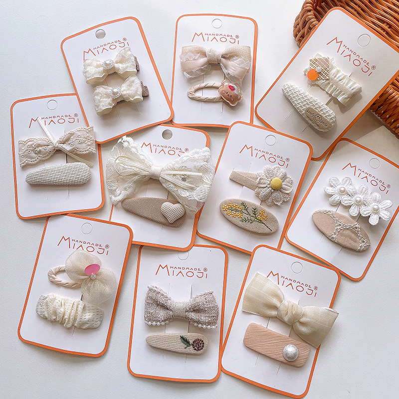 Matcha Color Bow Hairpin Korean Style Children's Hair Accessories Fabric Embroidered Hairpin Girl's Bangs Broken Hair BB Clip