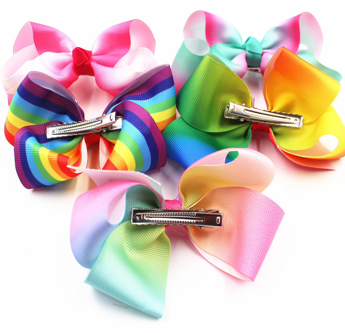 European and American children's jewelry 5inch bow hairpin gradient color rainbow bubble flower girl hairpin headdress hair accessories_voghion.com