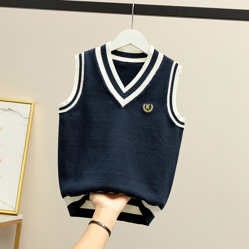 2023 new medium and large children boys' vest autumn and winter big children's cotton knitted vest school uniform autumn and winter fashion wholesale
