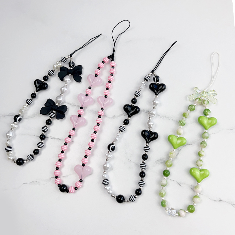 New Japanese and Korean ins colorful love mobile phone chain ornaments universal beaded color chain anti-lost portable rope