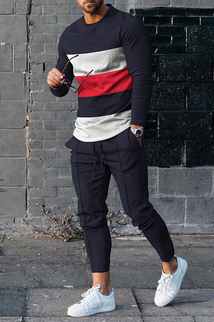 2023 European and American cross-border European and American new independent station supply AliExpress trend long sleeve leisure sports men suit