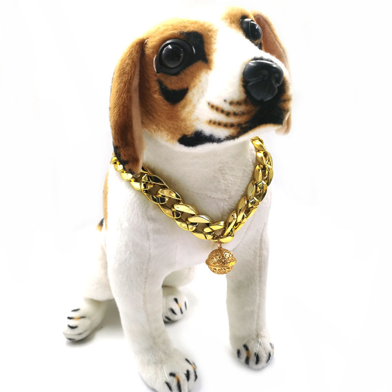 Factory wholesale pet gold necklace cat bell big dog collar Chai dog Koji Teddy Fadou big gold chain jewelry