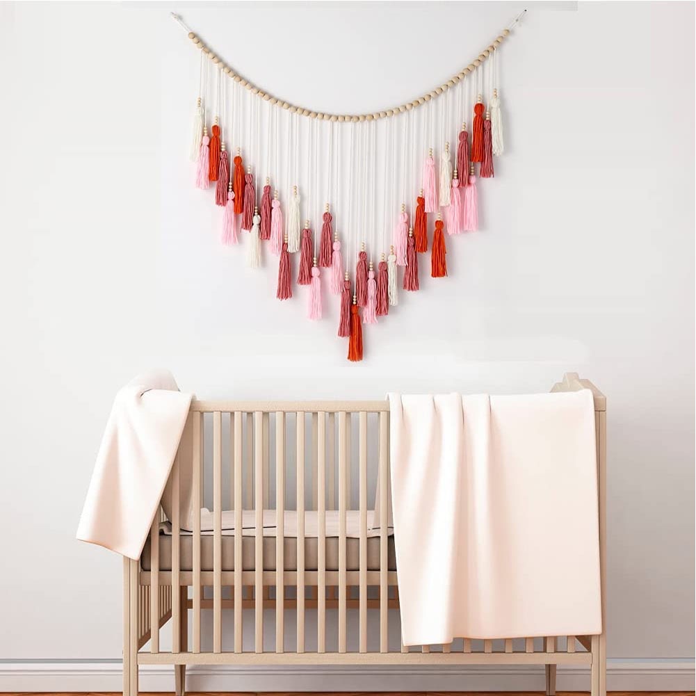 ins Decoration Nordic European and American Pastoral Style Woven Wooden Beads Tassel Large Tapestry Home Decoration Wall Hanging Wall Decoration
