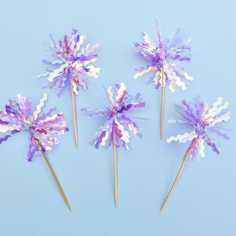 Creative ins Wind Colorful Edge Cake Decoration High Density Colorful Rain Silk Fireworks Birthday Party Card 5 Pack