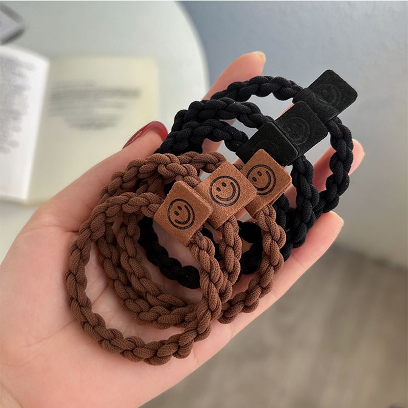 Card Smiley Face Hair Ring High Sense Twist Braided Head Rope High Elastic Rubber Band Women's Hair Rope Tie Rope Hair Accessories Wholesale