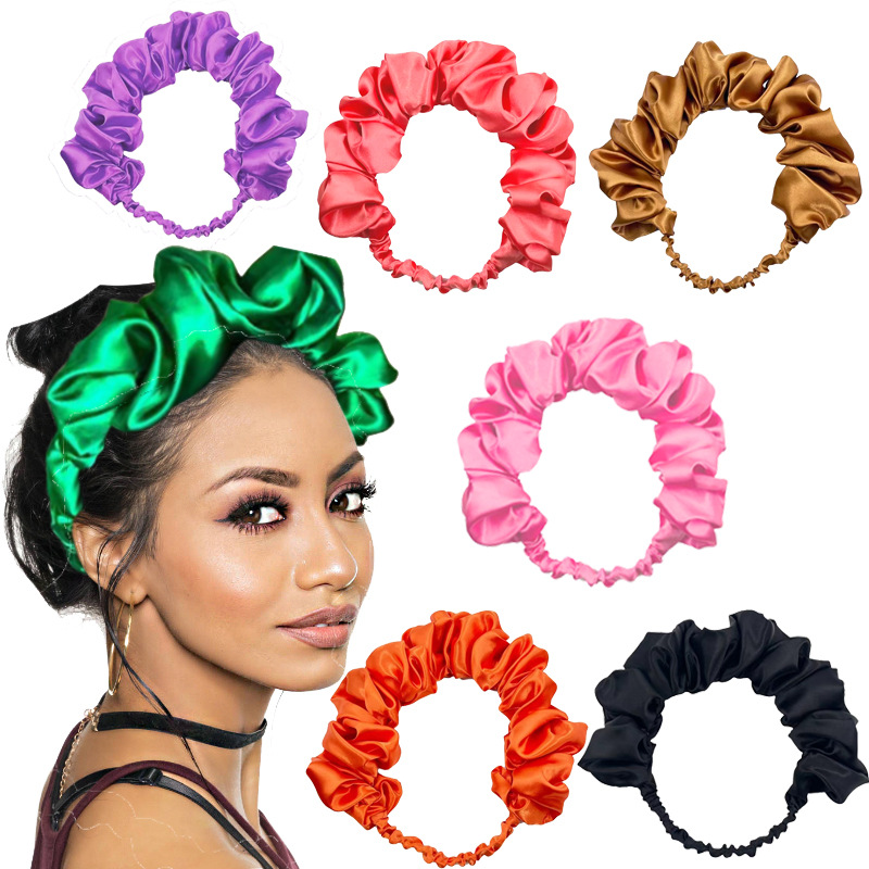 Hot new satin pleated elastic solid color wide-brimmed European and American hair band wholesale Amazon foreign trade 2023