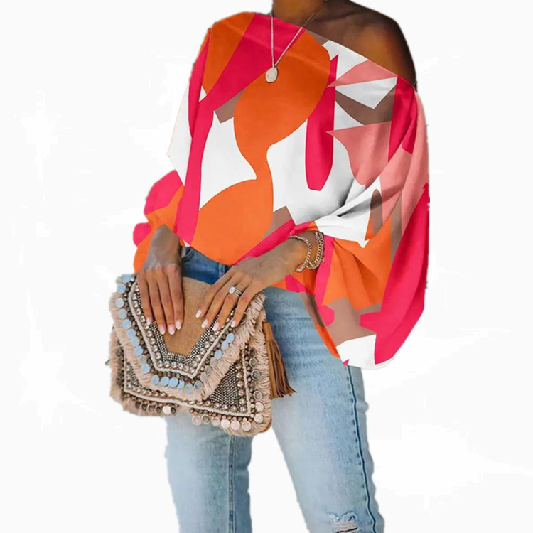 2022 Cross-border Foreign Trade Amazon AliExpress New European and American Women's Casual Fashion Slant Shoulder Loose Top