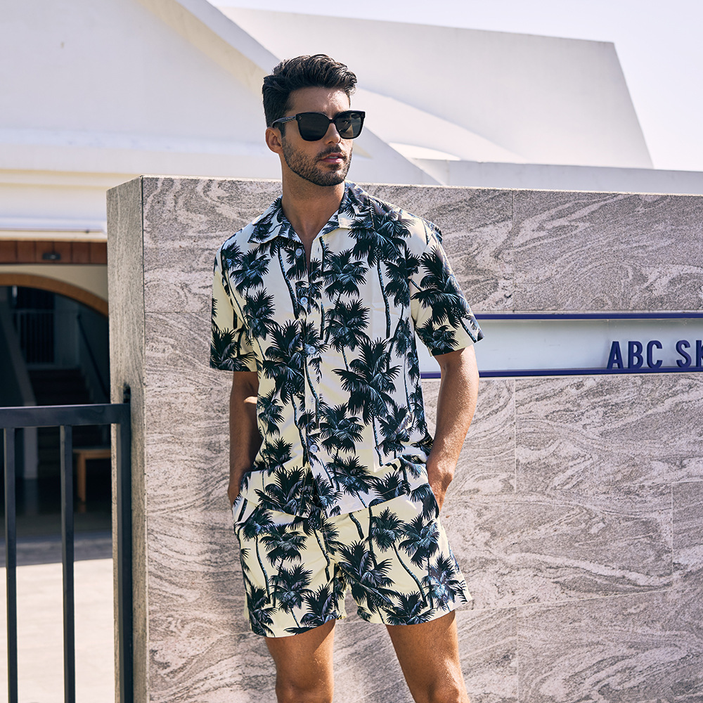 Beach shirt men's cross-border hot sale New classic Hawaiian style retro quick-drying loose beach vacation shirt
